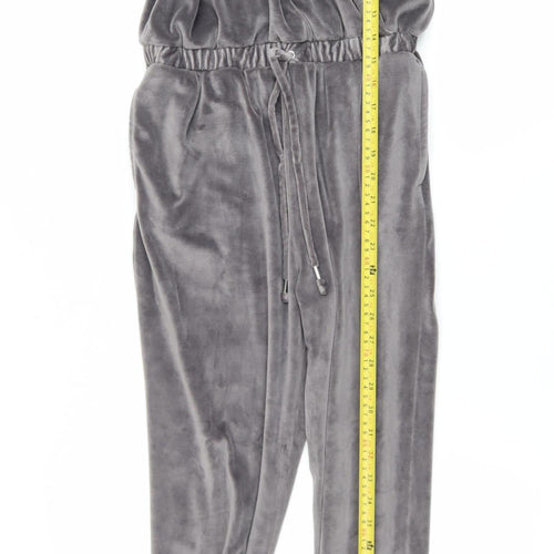 George Women Grey Velour Jumpsuit Small Long Sleeve Drawstring Waist Lounge