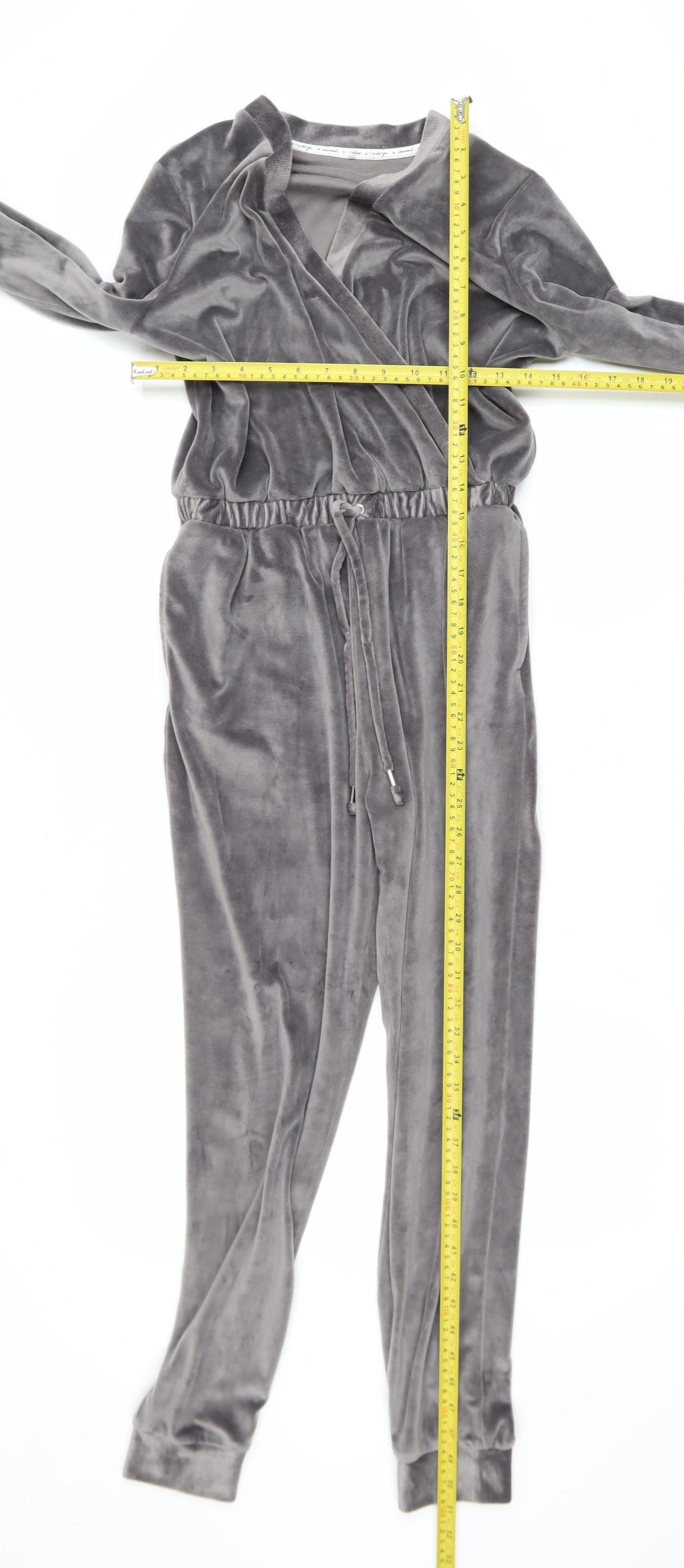 George Women Grey Velour Jumpsuit Small Long Sleeve Drawstring Waist Lounge