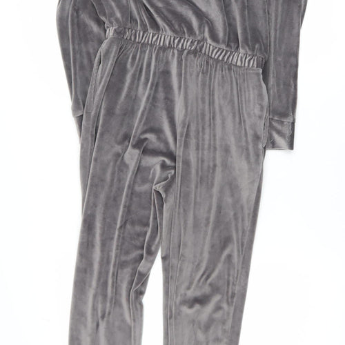 George Women Grey Velour Jumpsuit Small Long Sleeve Drawstring Waist Lounge