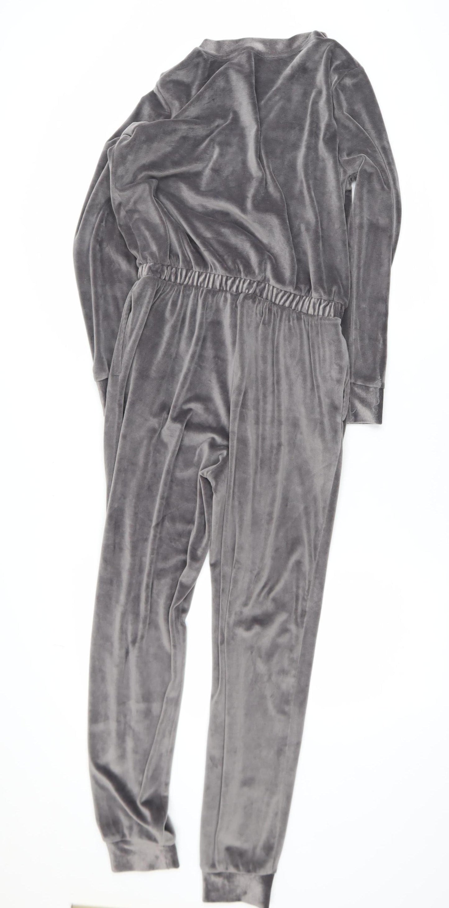 George Women Grey Velour Jumpsuit Small Long Sleeve Drawstring Waist Lounge