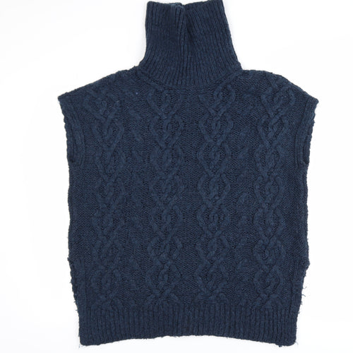 White Stuff Men's Blue Cable-Knit Roll Neck Sleeveless Jumper Vest S