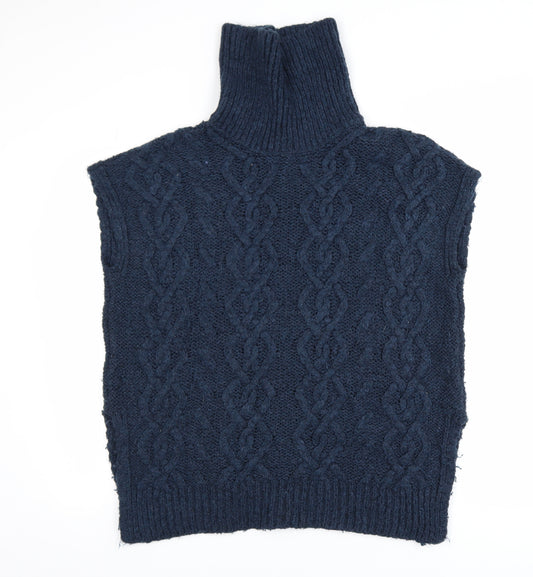 White Stuff Men's Blue Cable-Knit Roll Neck Sleeveless Jumper Vest S