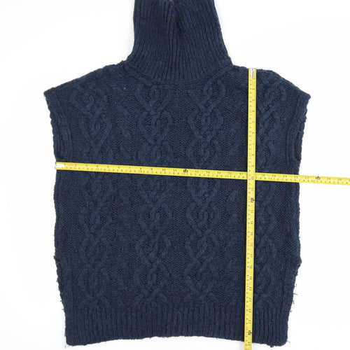White Stuff Men's Blue Cable-Knit Roll Neck Sleeveless Jumper Vest S