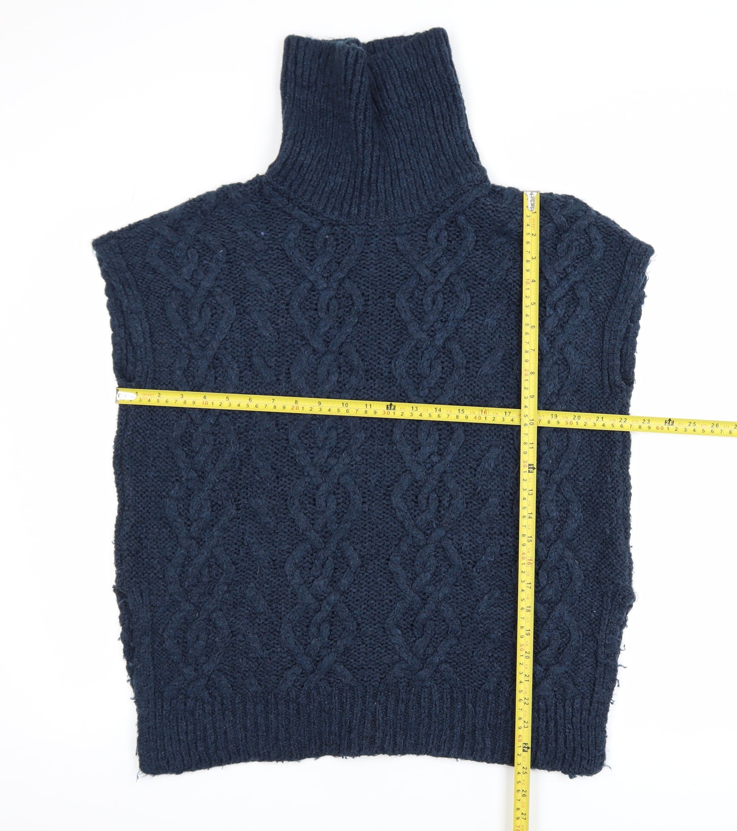 White Stuff Men's Blue Cable-Knit Roll Neck Sleeveless Jumper Vest S