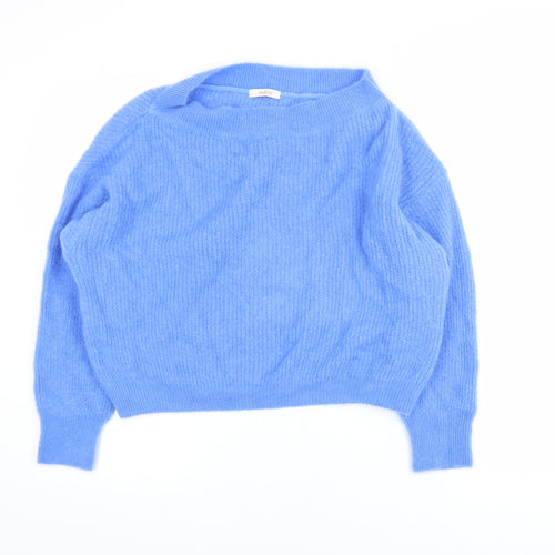 naïs Women Blue Mohair Blend Crew Neck Long Sleeve Knit Jumper One Size