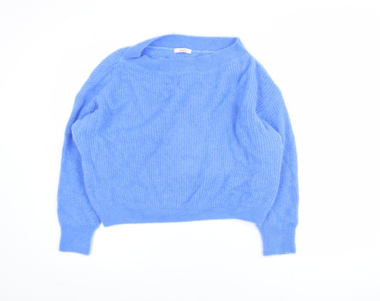 naïs Women Blue Mohair Blend Crew Neck Long Sleeve Knit Jumper One Size