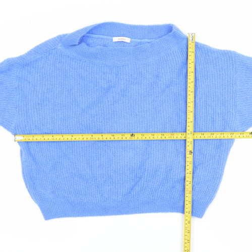 naïs Women Blue Mohair Blend Crew Neck Long Sleeve Knit Jumper One Size