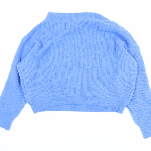 naïs Women Blue Mohair Blend Crew Neck Long Sleeve Knit Jumper One Size