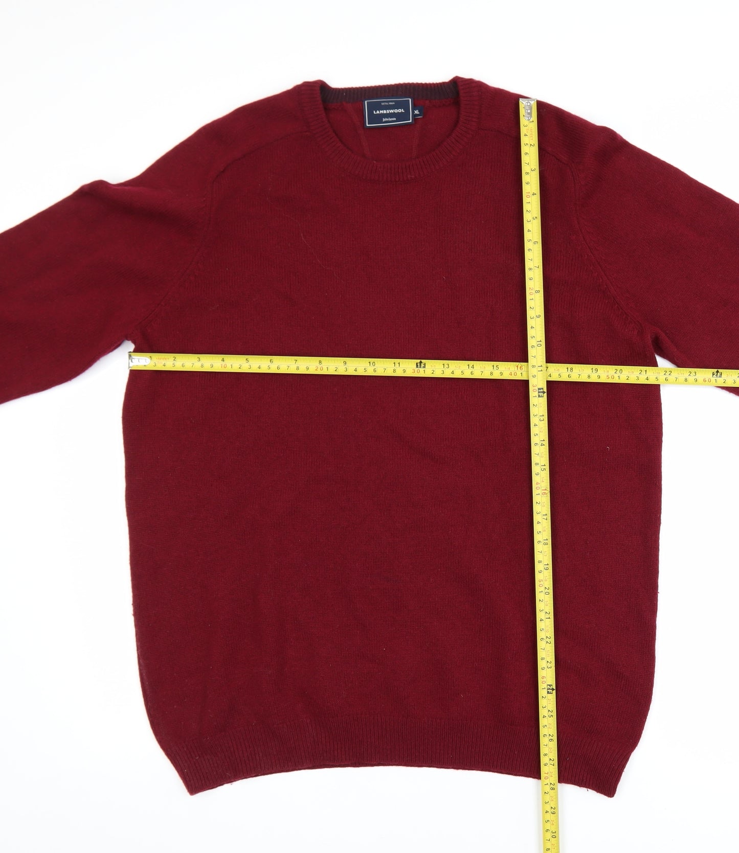 John Lewis Men Red Lambswool Crew Neck Jumper XL Classic Fit