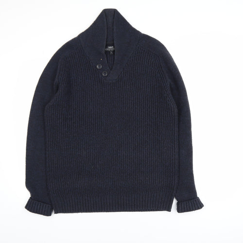 Next Mens Blue Henley Knit Acrylic Jumper Size L
