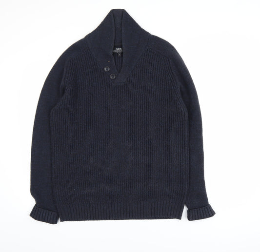 Next Mens Blue Henley Knit Acrylic Jumper Size L
