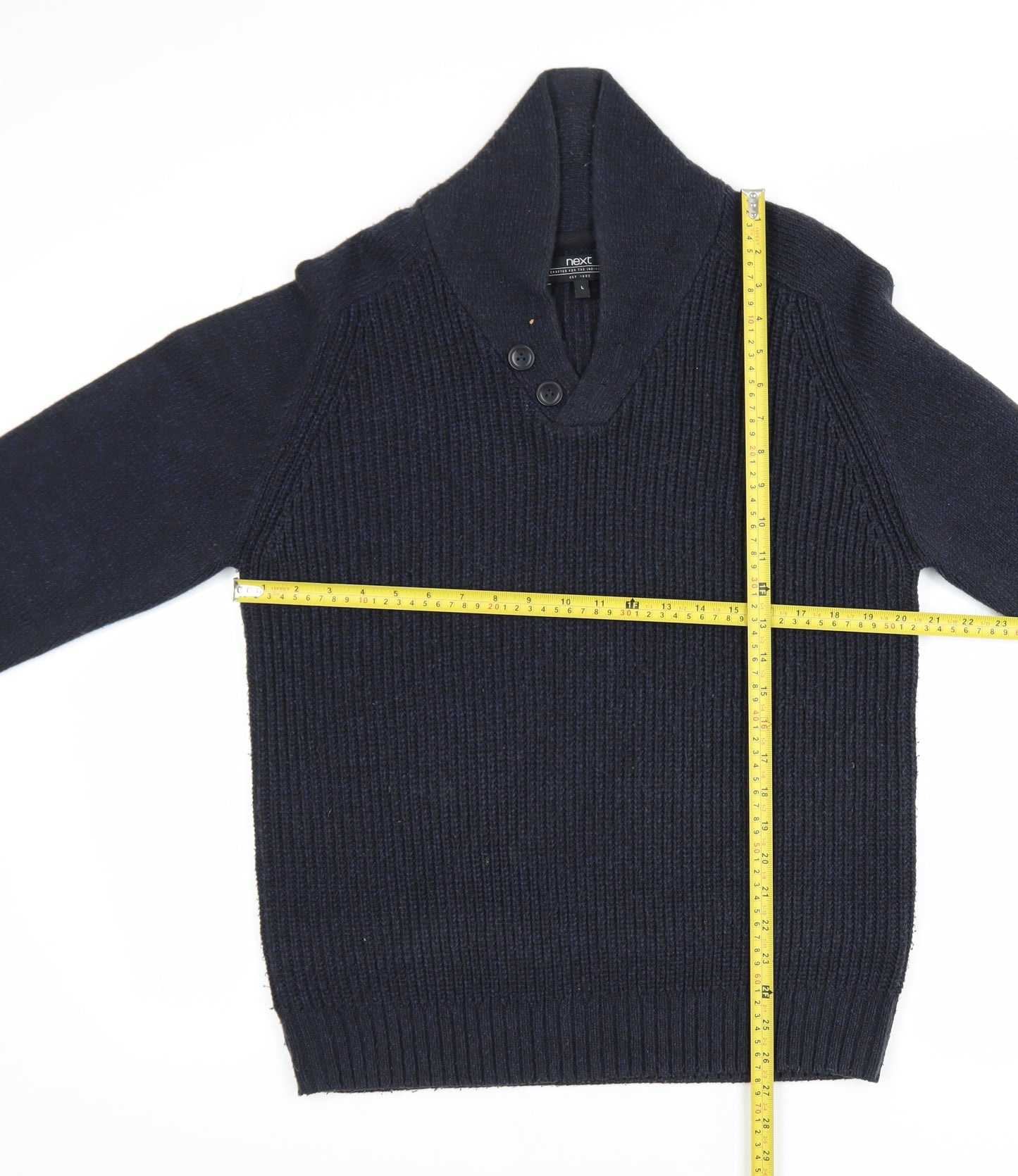 Next Mens Blue Henley Knit Acrylic Jumper Size L