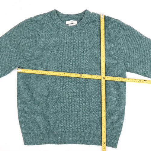 Marks and Spencer Men's Green Cable-Knit Wool Blend Jumper L