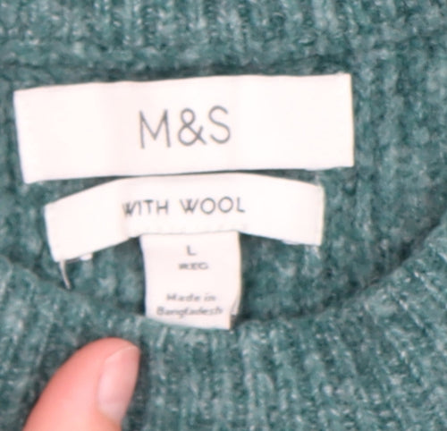 Marks and Spencer Men's Green Cable-Knit Wool Blend Jumper L