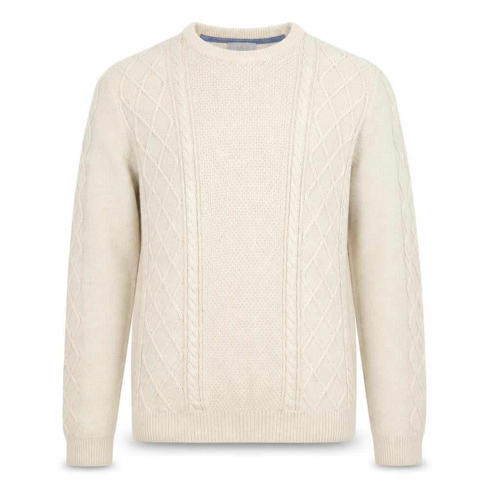 Front view of Marks & Spencer Men's Beige Cotton Cable-Knit Jumper, size S