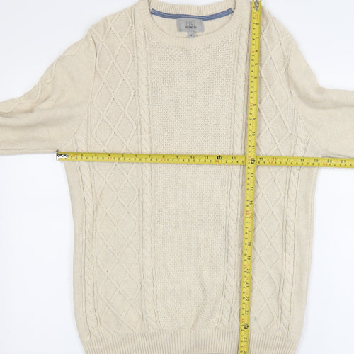 Marks and Spencer Men's Beige Cotton Cable-Knit Jumper Size S