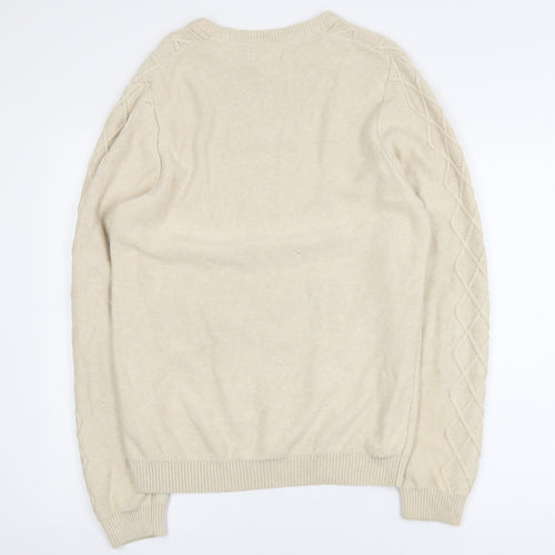 Marks and Spencer Men's Beige Cotton Cable-Knit Jumper Size S