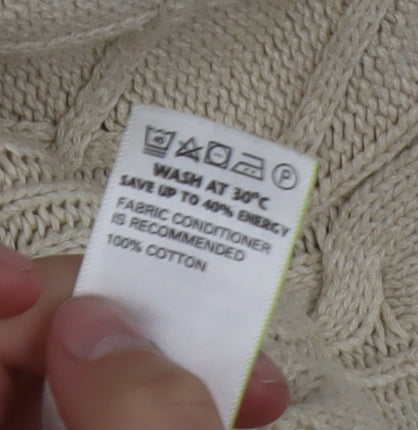 Marks and Spencer Men's Beige Cotton Cable-Knit Jumper Size S