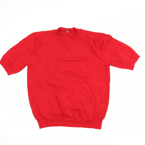 BHS Women Red Short Sleeve Mock Neck Viscose Knit Top Size 16