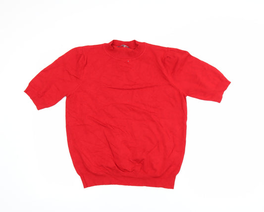 BHS Women Red Short Sleeve Mock Neck Viscose Knit Top Size 16