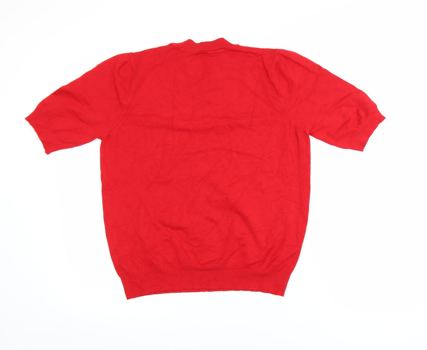 BHS Women Red Short Sleeve Mock Neck Viscose Knit Top Size 16