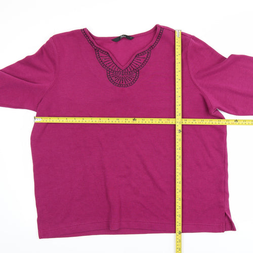 BM Casual Women's Pink V-Neck Embroidered Pullover Jumper Size L