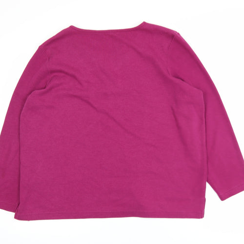 BM Casual Women's Pink V-Neck Embroidered Pullover Jumper Size L