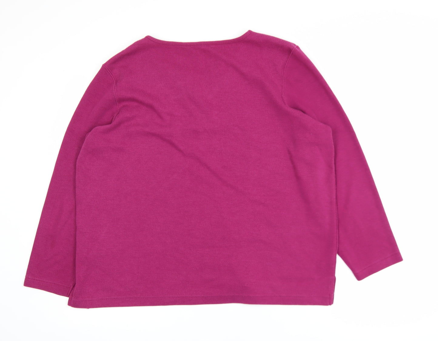 BM Casual Women's Pink V-Neck Embroidered Pullover Jumper Size L