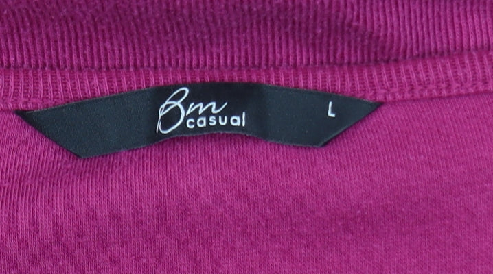 BM Casual Women's Pink V-Neck Embroidered Pullover Jumper Size L