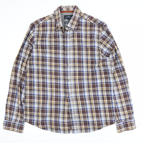 Marks and Spencer Blue Harbour Men's Brown Plaid Brushed Cotton Shirt M