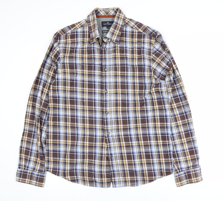 Marks and Spencer Blue Harbour Men's Brown Plaid Brushed Cotton Shirt M
