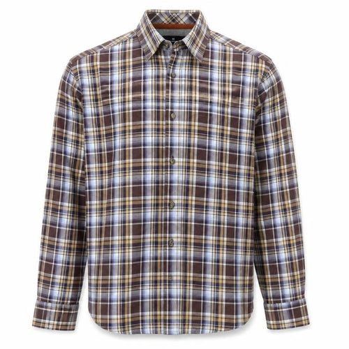 Marks and Spencer Blue Harbour Men's Brown Plaid Brushed Cotton Shirt M