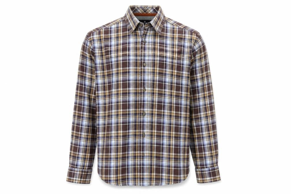 Marks and Spencer Blue Harbour Men's Brown Plaid Brushed Cotton Shirt M