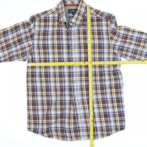 Marks and Spencer Blue Harbour Men's Brown Plaid Brushed Cotton Shirt M