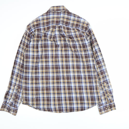 Marks and Spencer Blue Harbour Men's Brown Plaid Brushed Cotton Shirt M