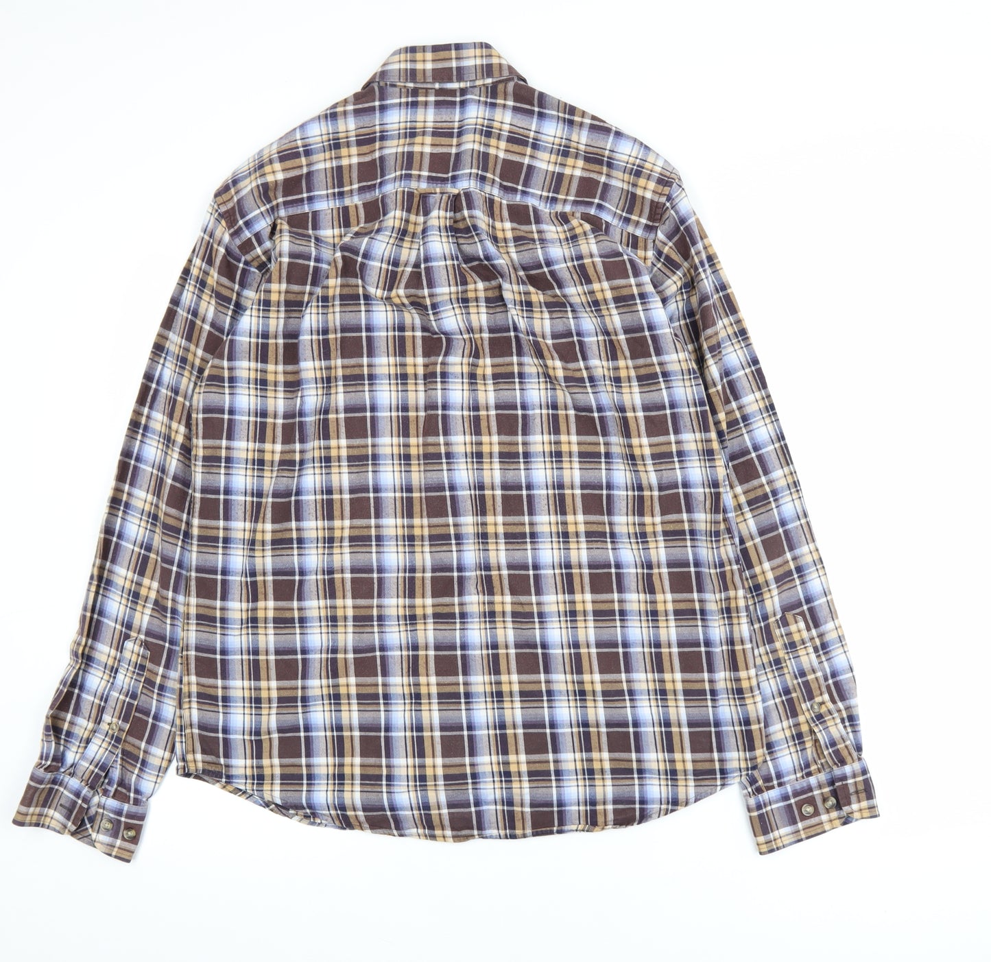 Marks and Spencer Blue Harbour Men's Brown Plaid Brushed Cotton Shirt M