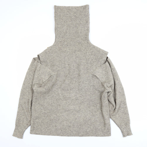 NÜ Denmark Womens Beige Roll Neck Cold Shoulder Jumper XS