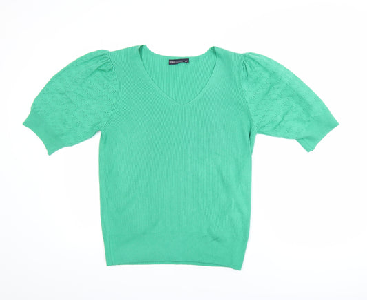 Marks and Spencer Women’s Green Short Sleeve V-Neck Knit Top Size 16
