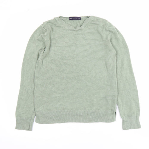 Marks and Spencer Men's Green Acrylic Crew Neck Jumper Size S