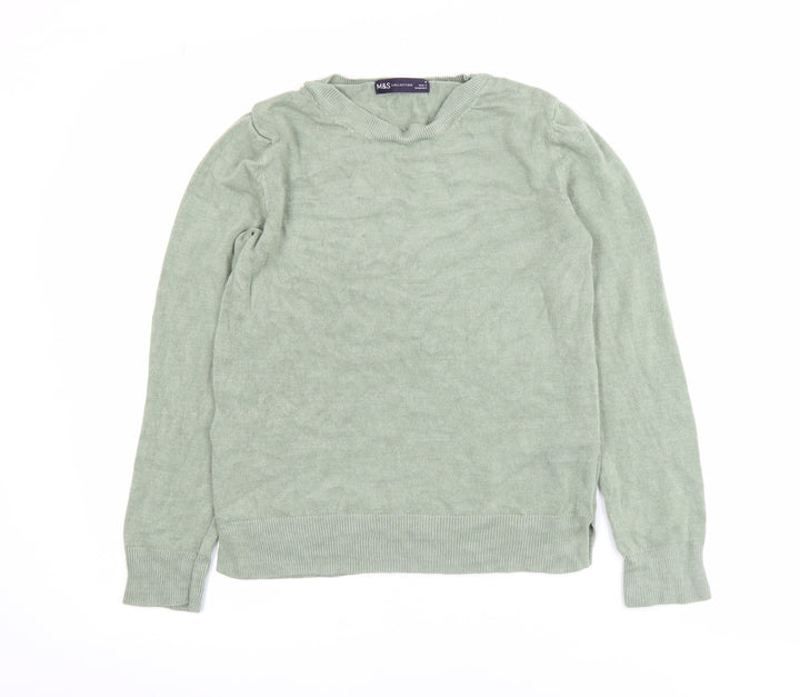 Marks and Spencer Men's Green Acrylic Crew Neck Jumper Size S