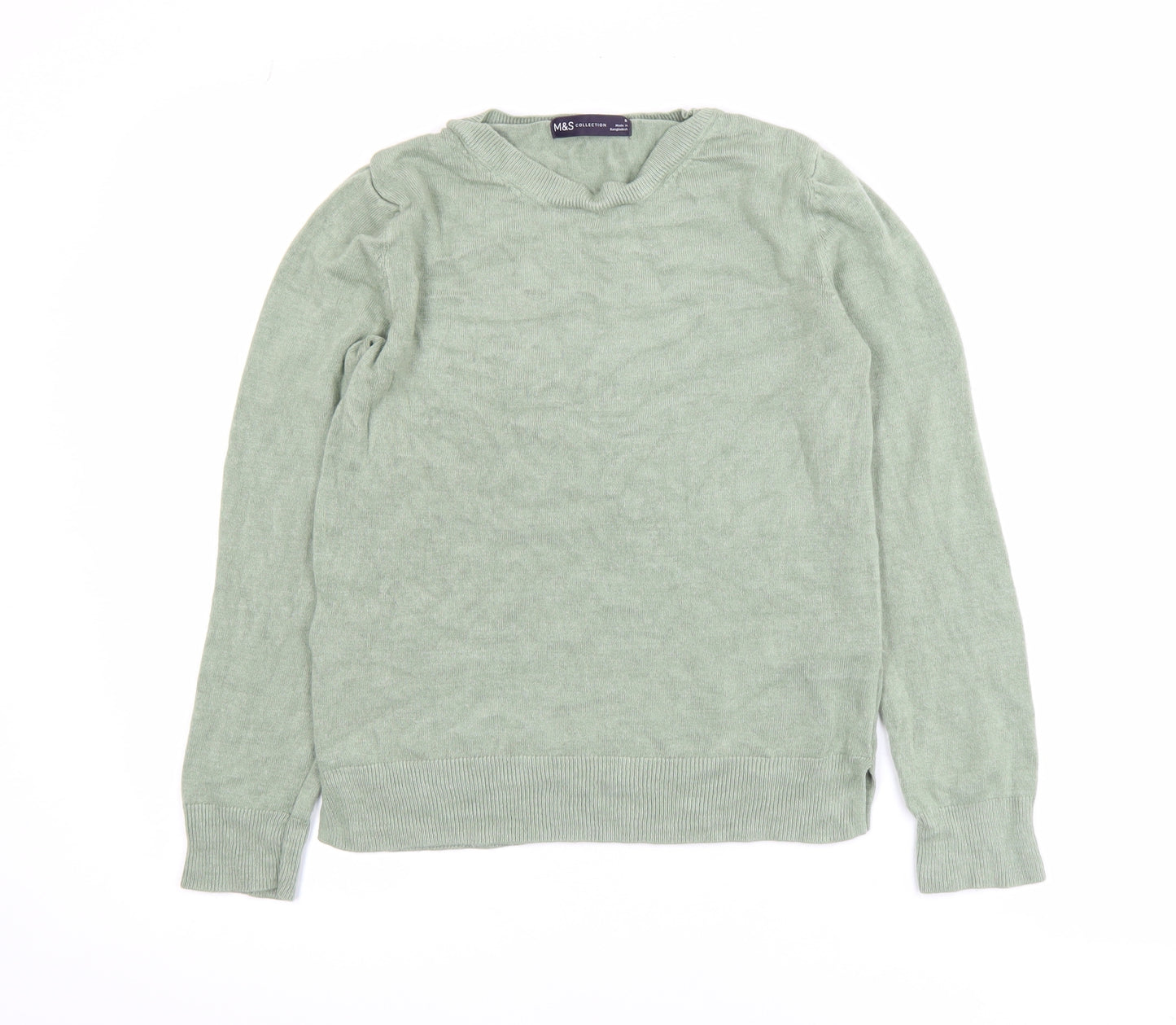 Marks and Spencer Men's Green Acrylic Crew Neck Jumper Size S