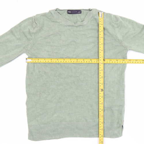 Marks and Spencer Men's Green Acrylic Crew Neck Jumper Size S