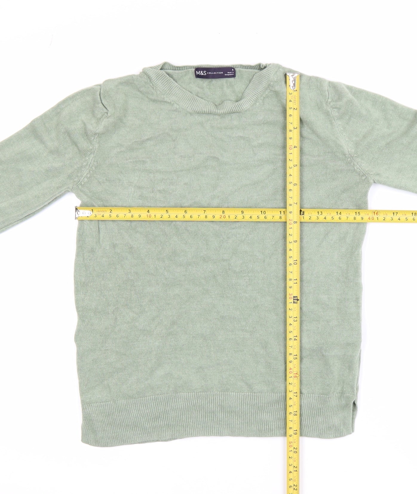 Marks and Spencer Men's Green Acrylic Crew Neck Jumper Size S