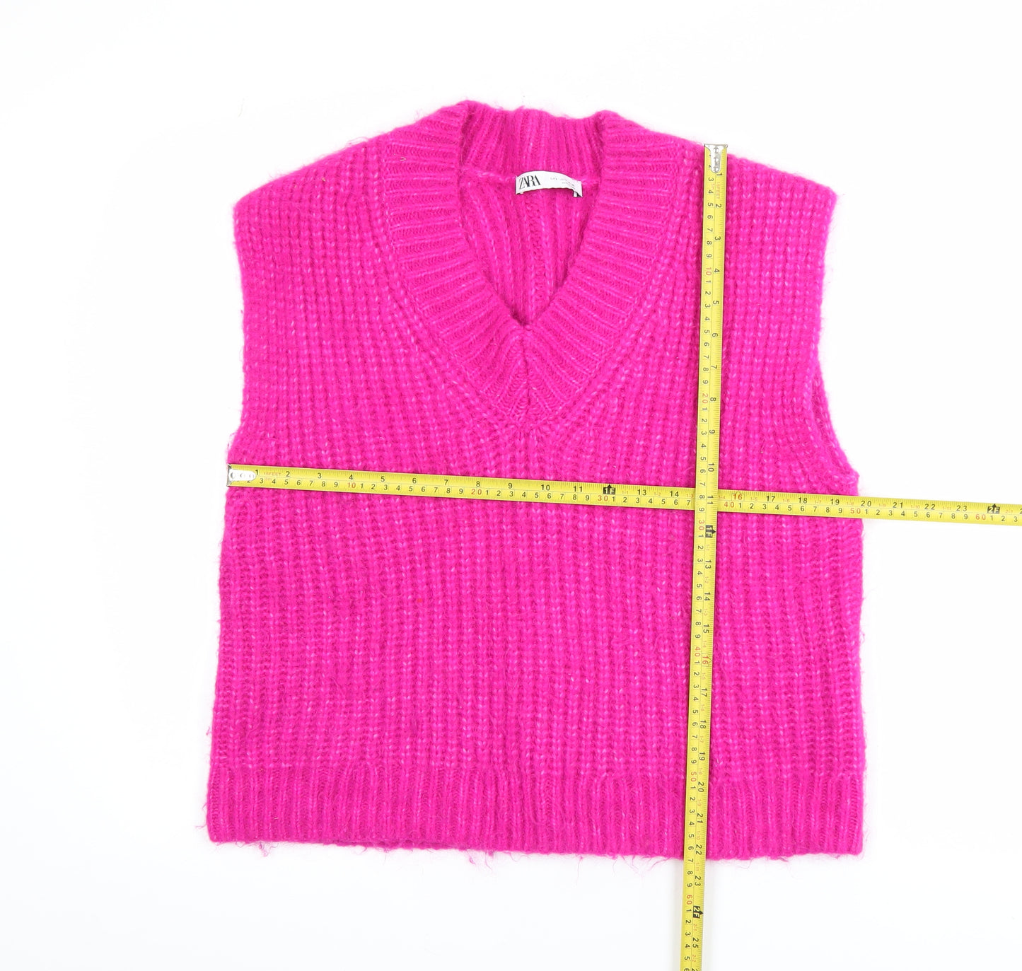 Zara Women Pink Chunky-Knit V-Neck Sleeveless Vest Jumper Size S