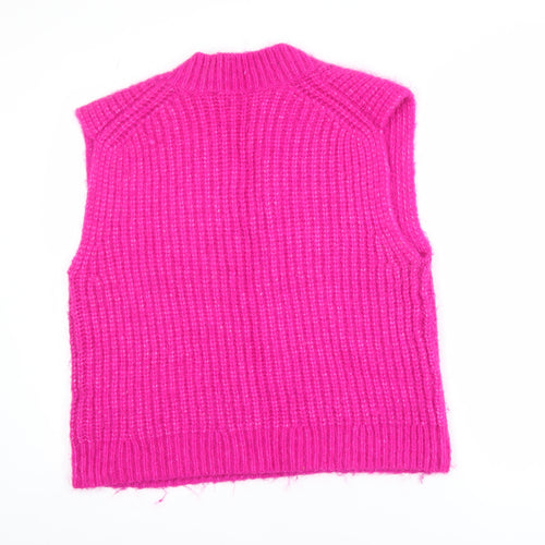 Zara Women Pink Chunky-Knit V-Neck Sleeveless Vest Jumper Size S