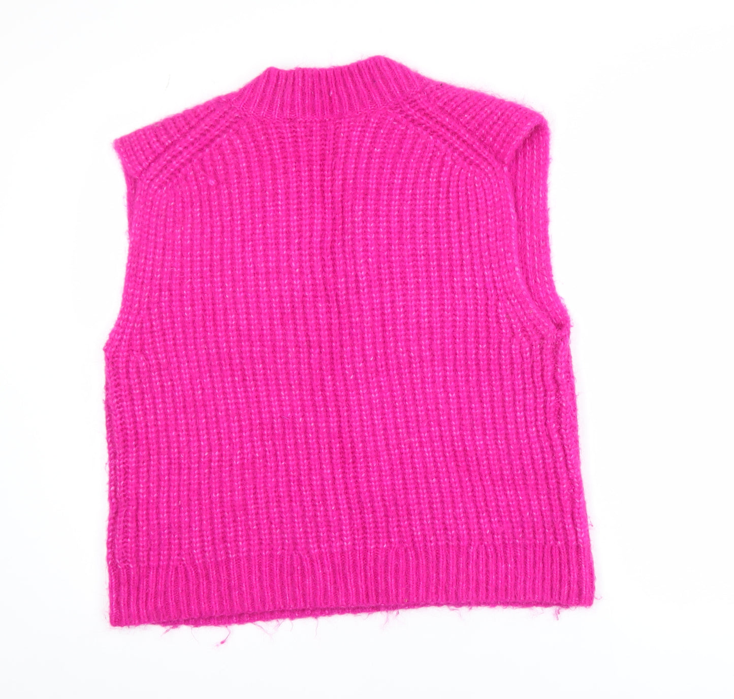 Zara Women Pink Chunky-Knit V-Neck Sleeveless Vest Jumper Size S