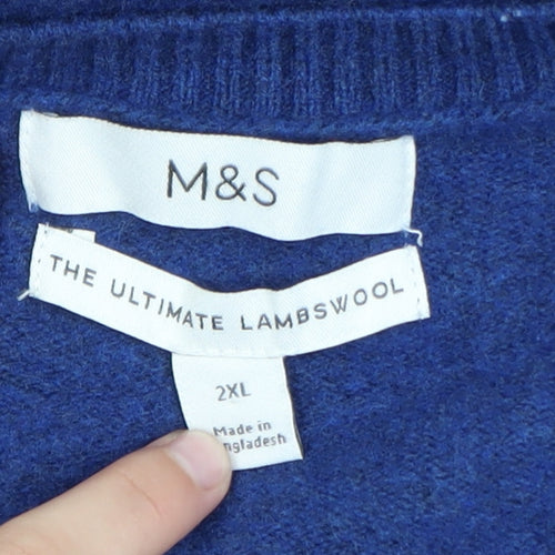 Marks and Spencer Men's Blue Wool V-Neck 2XL Pullover Jumper