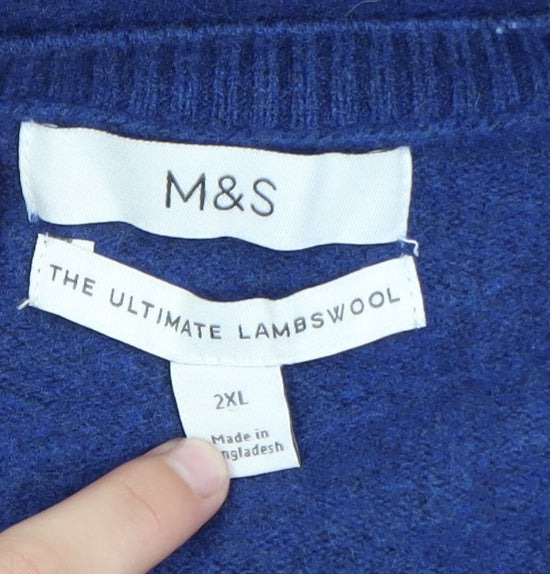 Marks and Spencer Men's Blue Wool V-Neck 2XL Pullover Jumper