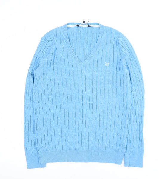 Crew Clothing Company Blue Cable-Knit V-Neck Cotton Jumper Womens Size 14
