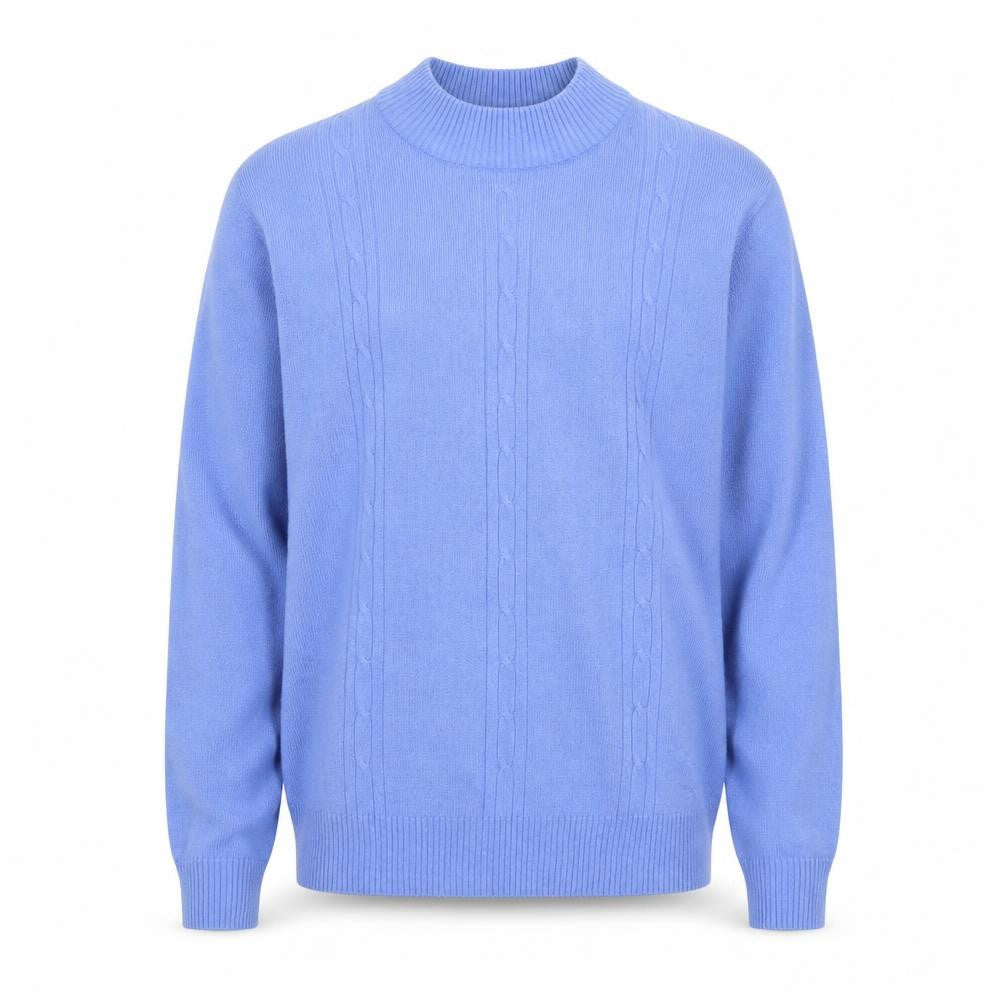 Front view of Honor Millburn Blue Acrylic Cable-Knit Crew Neck Men's L Jumper